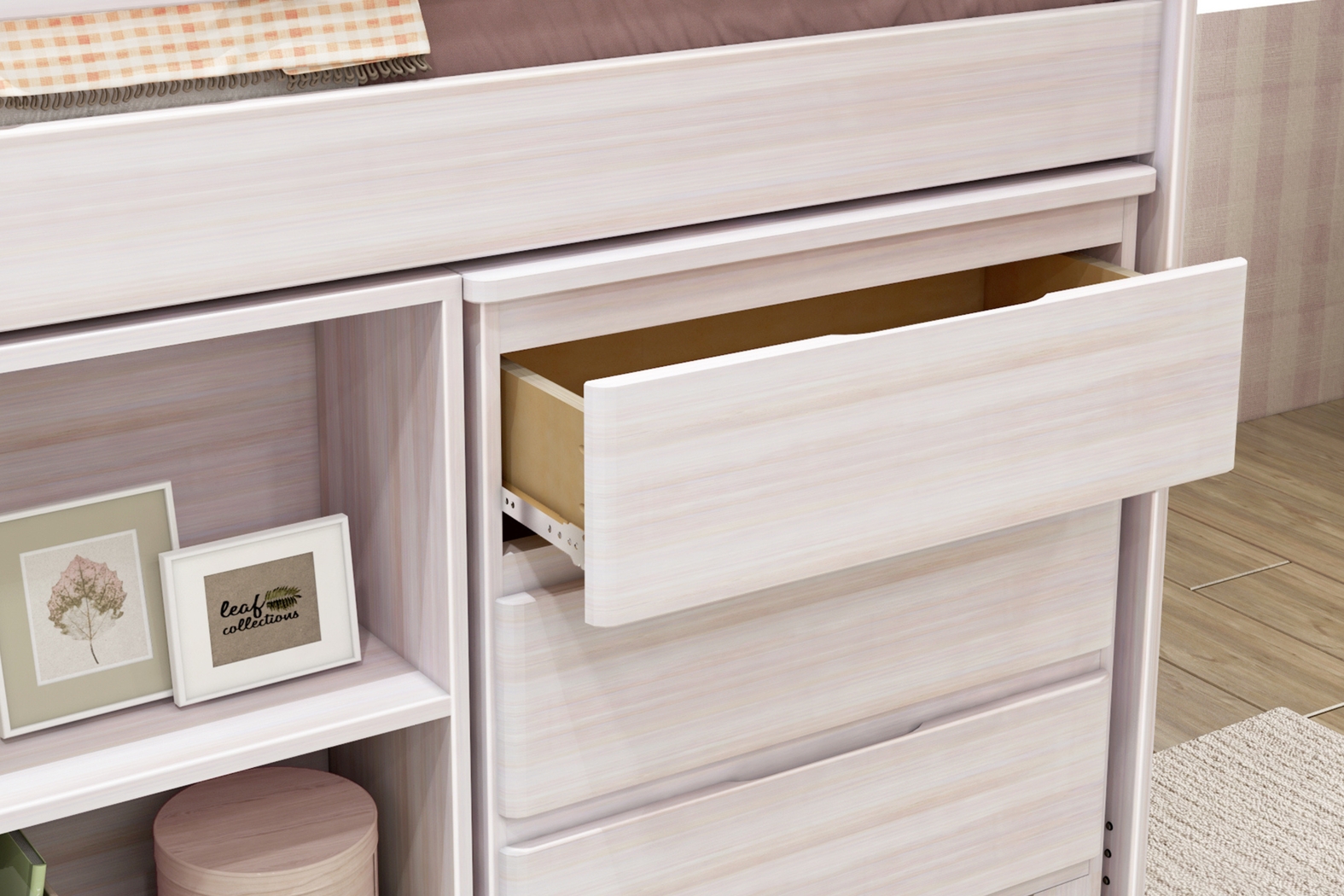 Kids Eliska I White Twin Loft Bed with Dresser, Bookcase, and Desk - Thumbnail - Image 7