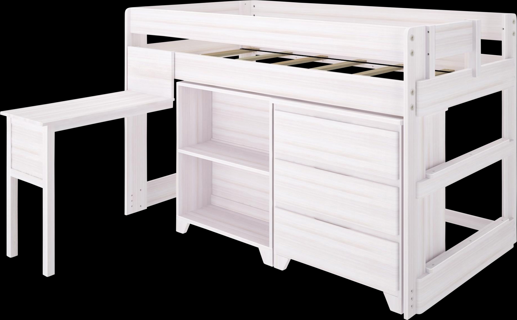 Kids Eliska I White Twin Loft Bed with Dresser, Bookcase, and Desk - Thumbnail - Image 1