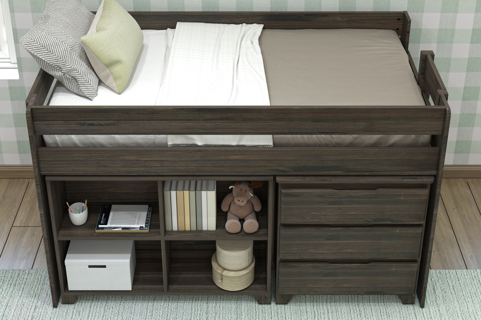 Kids Eliska II Brown Twin Loft Bed with Dresser & Bookcase - Thumbnail - Image 4