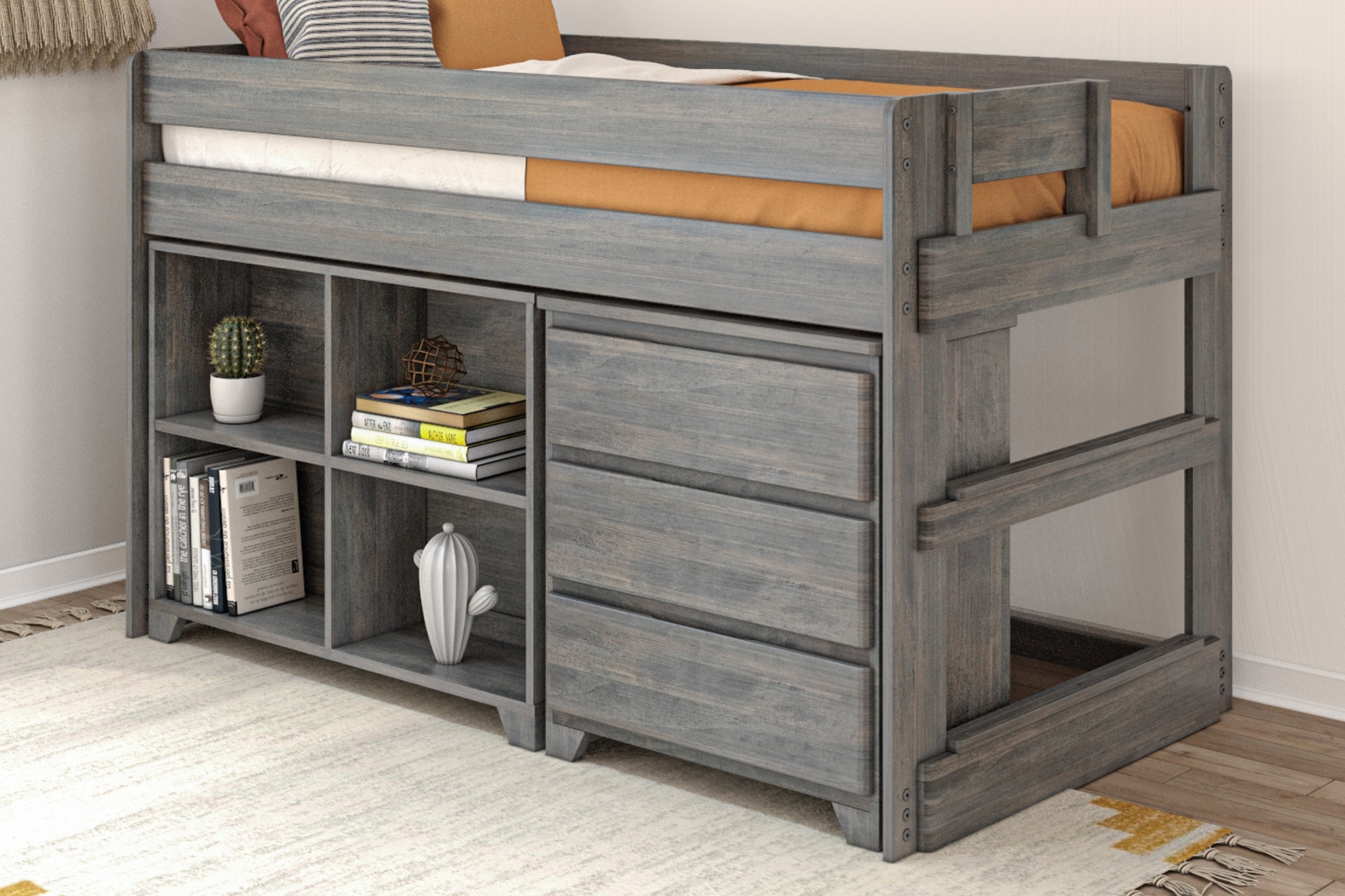 Kids Eliska II Gray Twin Loft Bed with Dresser & Bookcase - Thumbnail - Image 2