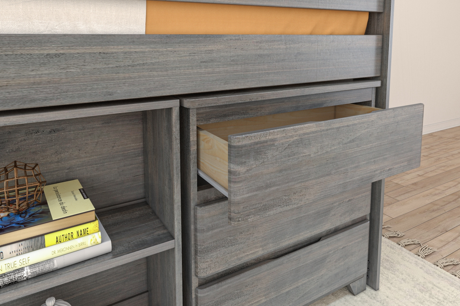 Kids Eliska II Gray Twin Loft Bed with Dresser & Bookcase - Thumbnail - Image 6