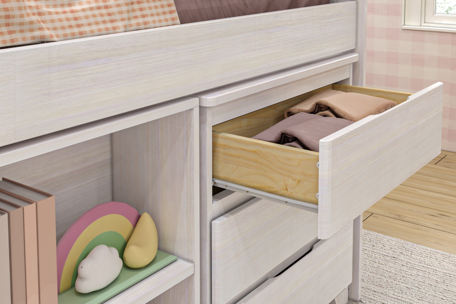 Kids Eliska II White Twin Loft Bed with Dresser & Bookcase - Thumbnail - Image 6