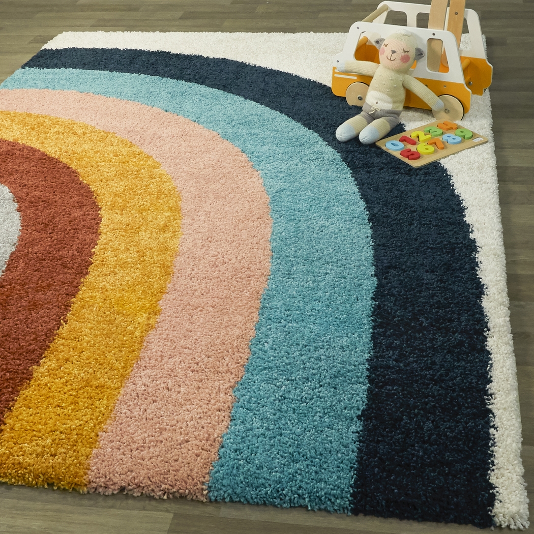 Kids End Of The Rainbow White 5'3 x 7' Rug - Thumbnail - Image 2