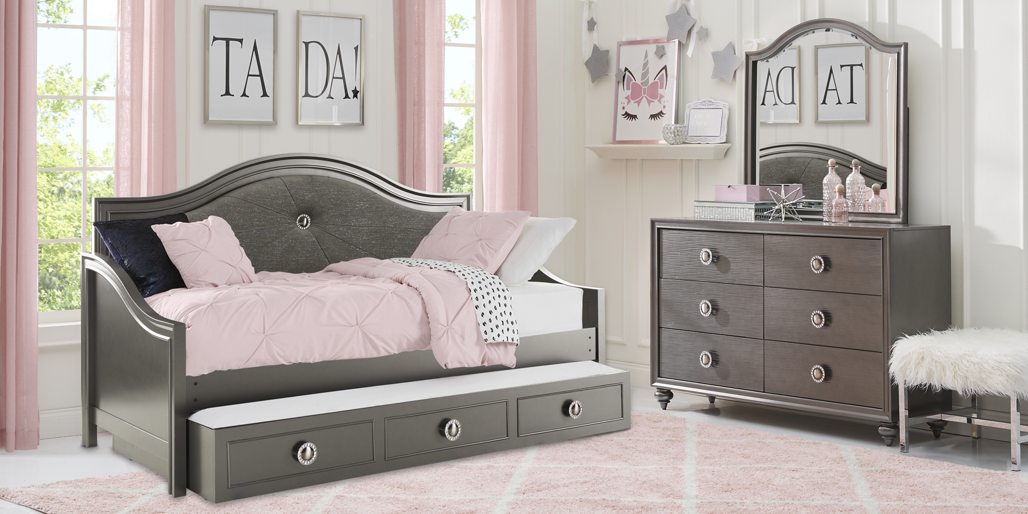 Kids Evangeline Charcoal 5 Pc Twin Daybed Bedroom - Thumbnail - Image 2