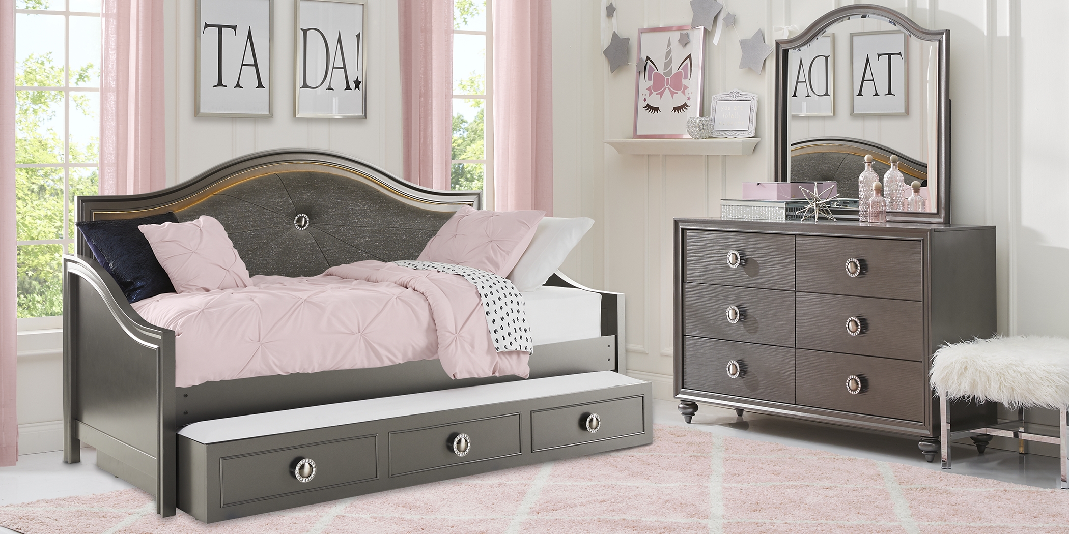 Kids Evangeline Charcoal 5 Pc Twin Daybed Bedroom - Thumbnail - Image 7