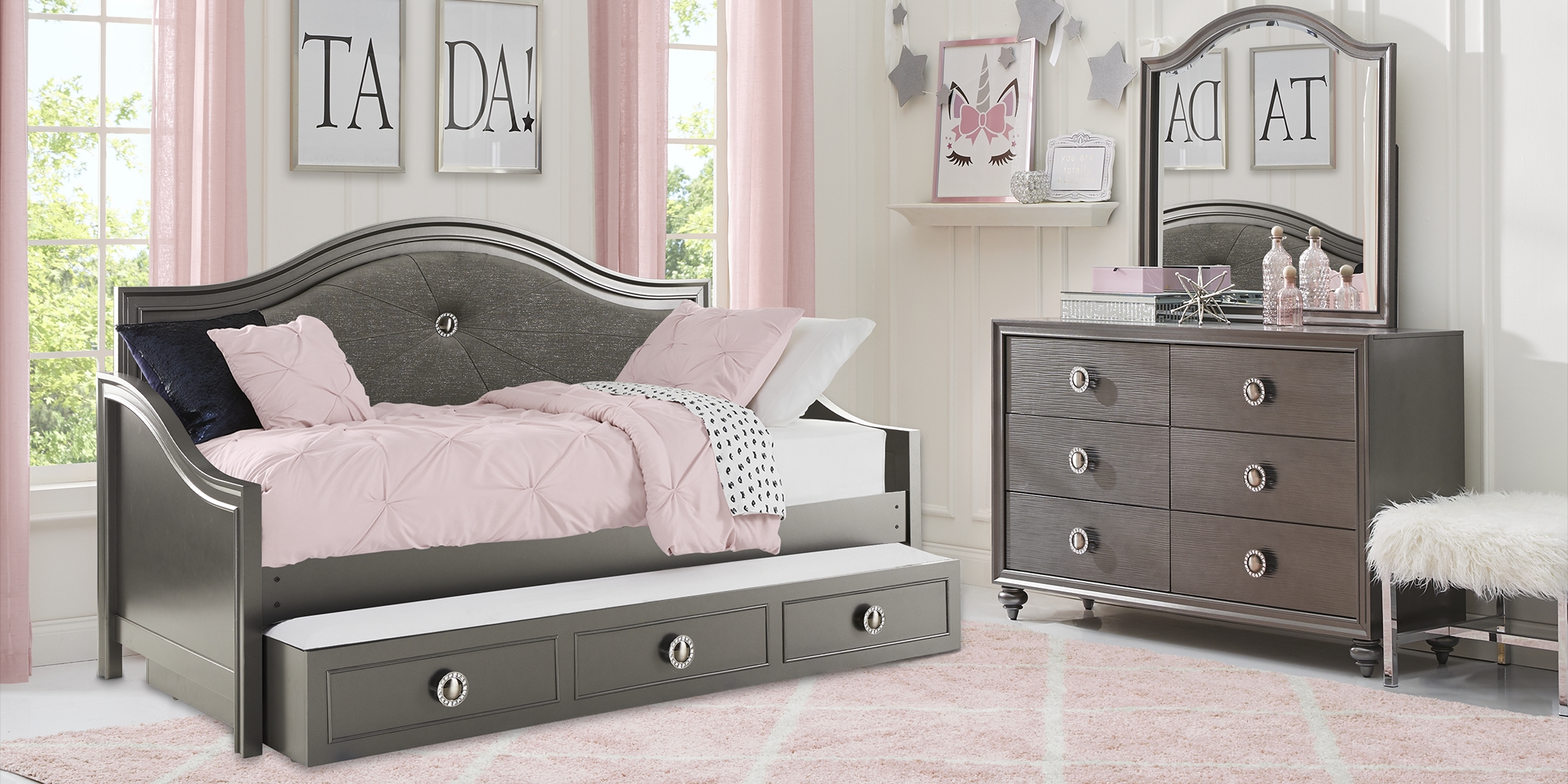 Kids Evangeline Charcoal 5 Pc Twin Daybed Bedroom - Thumbnail - Image 8