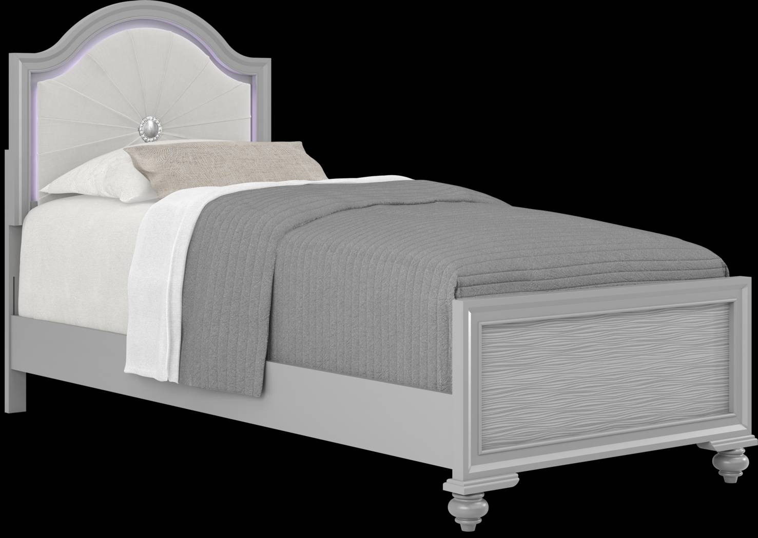 Kids Evangeline Silver 3 Pc Twin Lighted Upholstered Bed - Thumbnail - Image 1