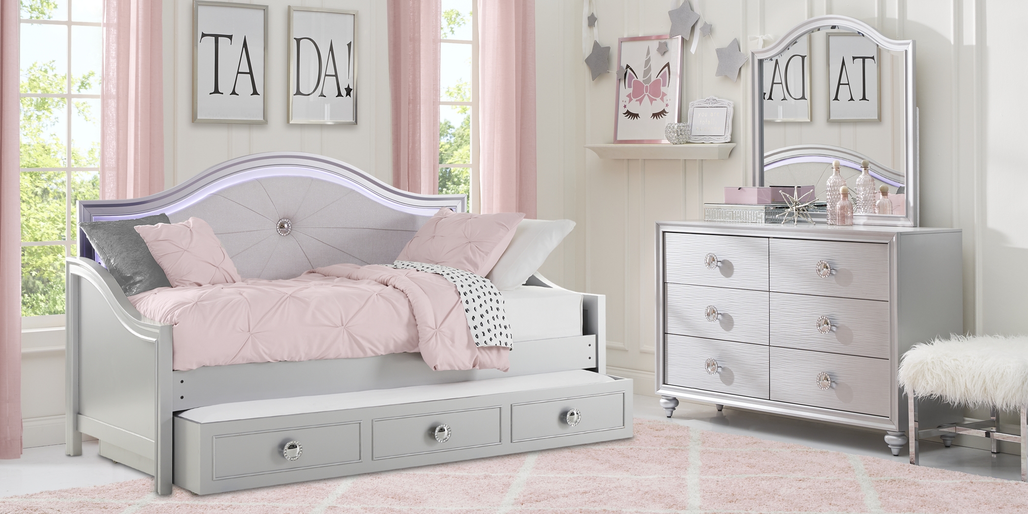 Kids Evangeline Silver 5 Pc Twin Daybed Bedroom - Thumbnail - Image 5