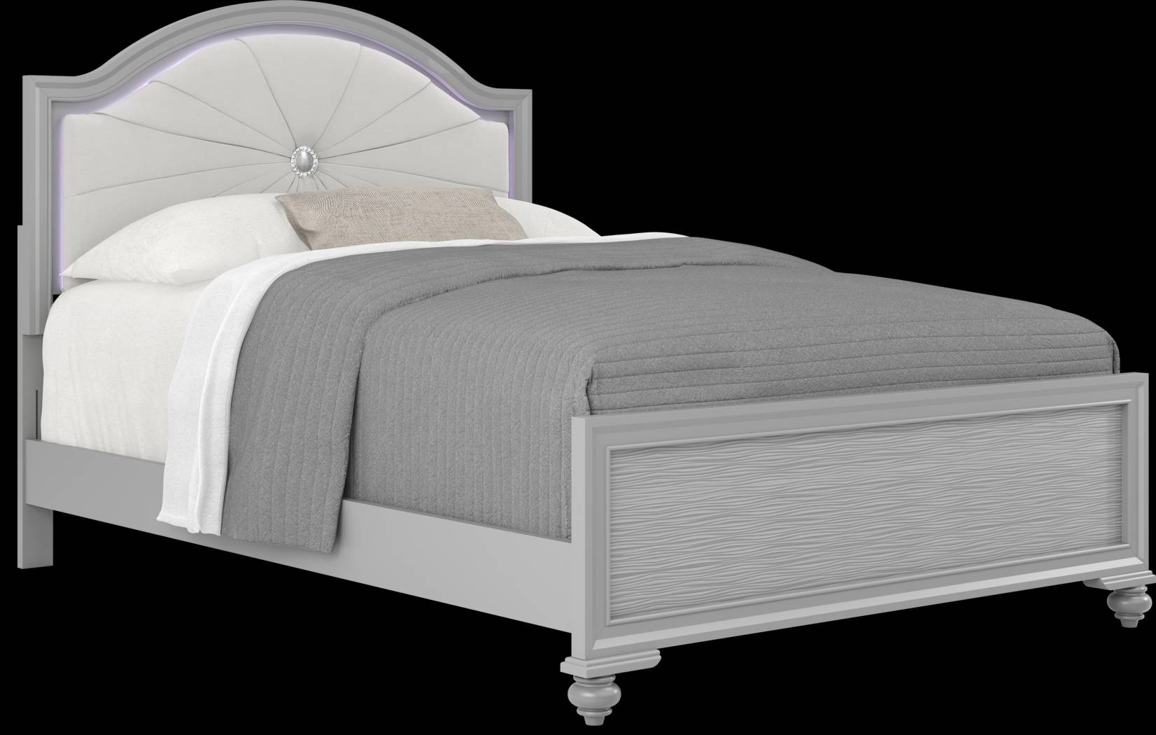 Kids Evangeline Silver Full Lighted Upholstered Bed with Multi-Color LEDs - Thumbnail - Image 1