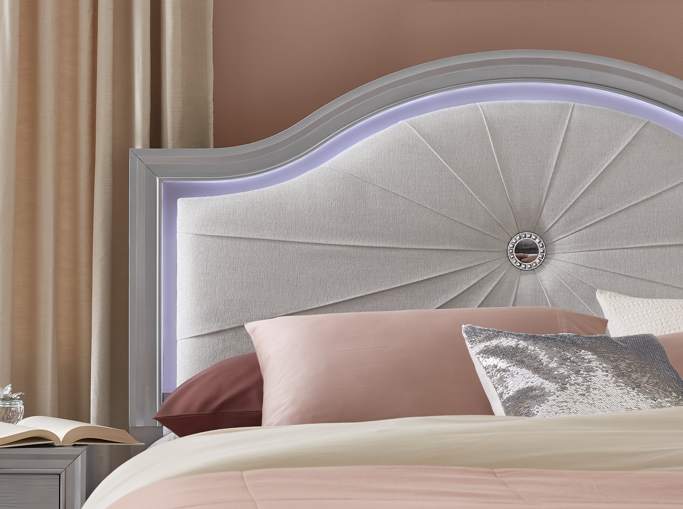 Kids Evangeline Silver Full Lighted Upholstered Bedroom with White LED - Thumbnail - Image 5