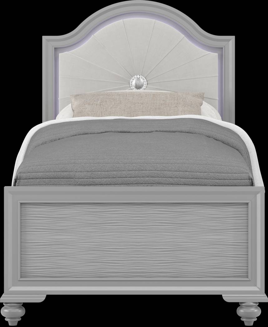 Kids Evangeline Silver Twin Lighted Upholstered Bed with Multi-Color LEDs - Thumbnail - Image 3