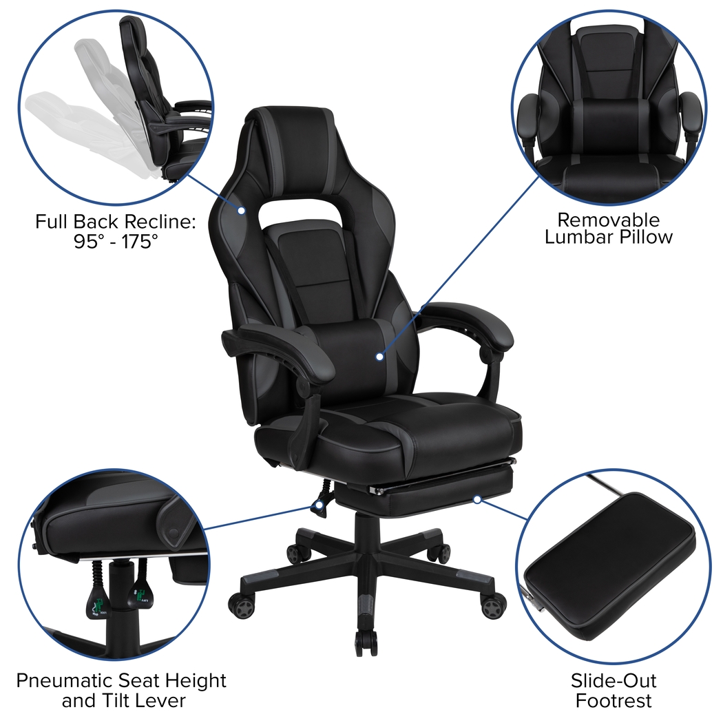 Exfor Gray Ergonomic PC Gaming Chair with Footrest - Thumbnail - Image 13