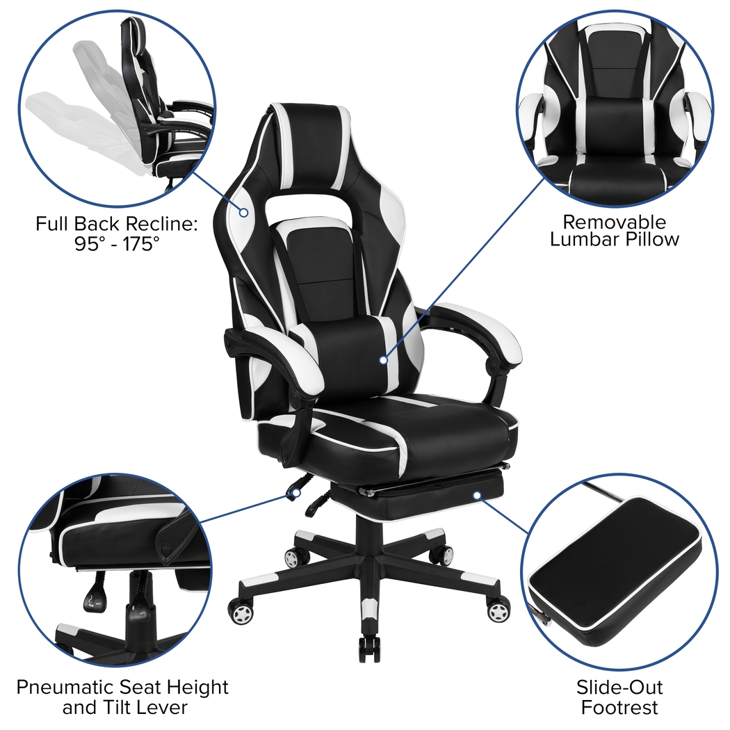 Exfor White Ergonomic PC Gaming Chair with Footrest - Thumbnail - Image 13