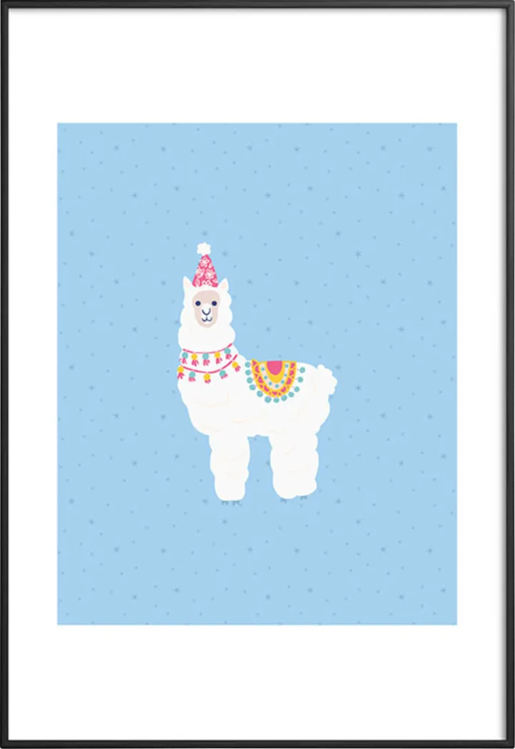 Kids Fa La Llama Blue Metal Framed Print - Thumbnail - Image 1