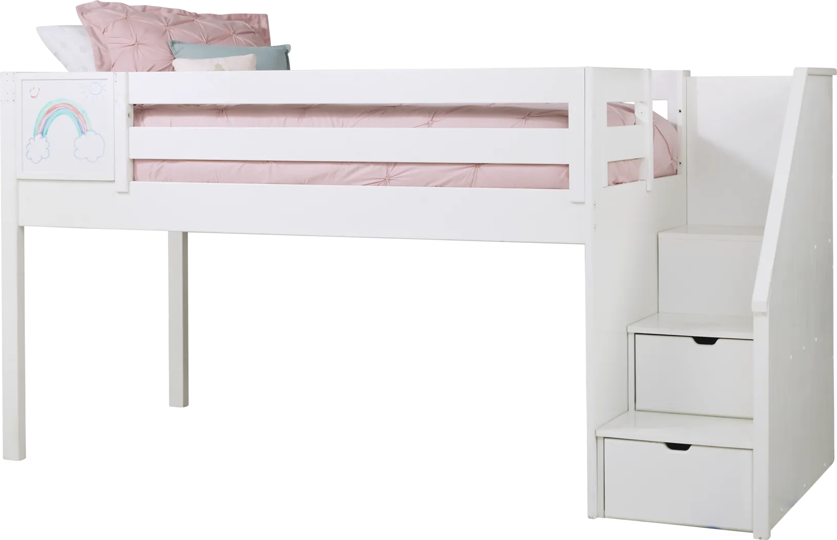 Kids Fantasy Fort White Twin Low Step Loft with Activity Panel - Thumbnail - Image 3