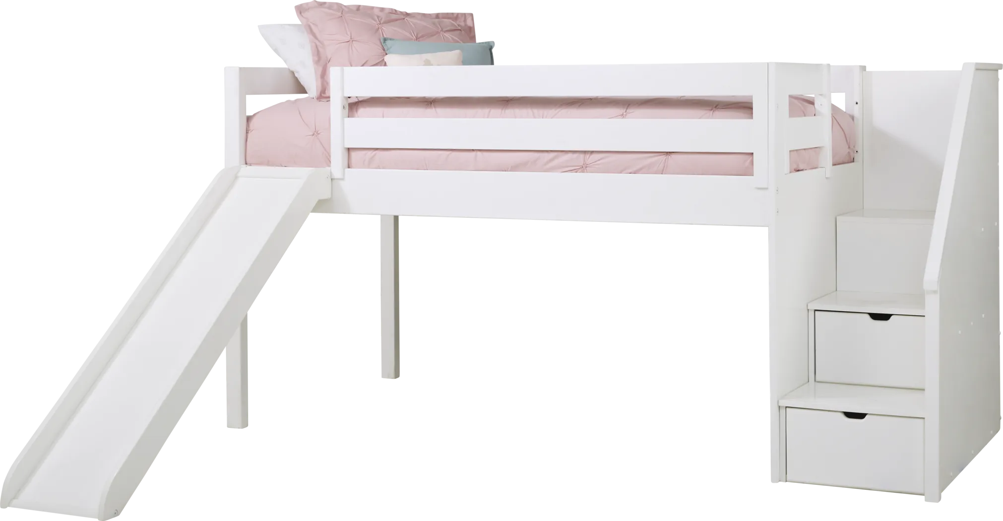 Kids Fantasy Fort White Twin Low Step Loft with Slide - Thumbnail - Image 3