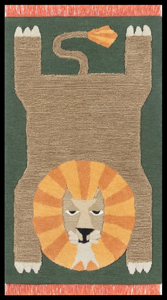 Kids Fierce Lion Green 5' x 7' Rug - Thumbnail - Image 1