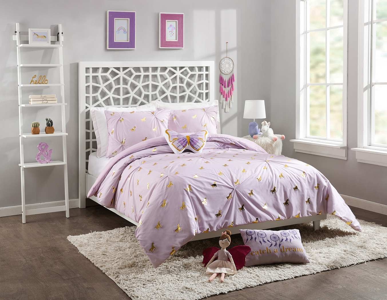 Kids Fiona Unicorn Lilac 4 Pc Full/Queen Comforter Set - Thumbnail - Image 1