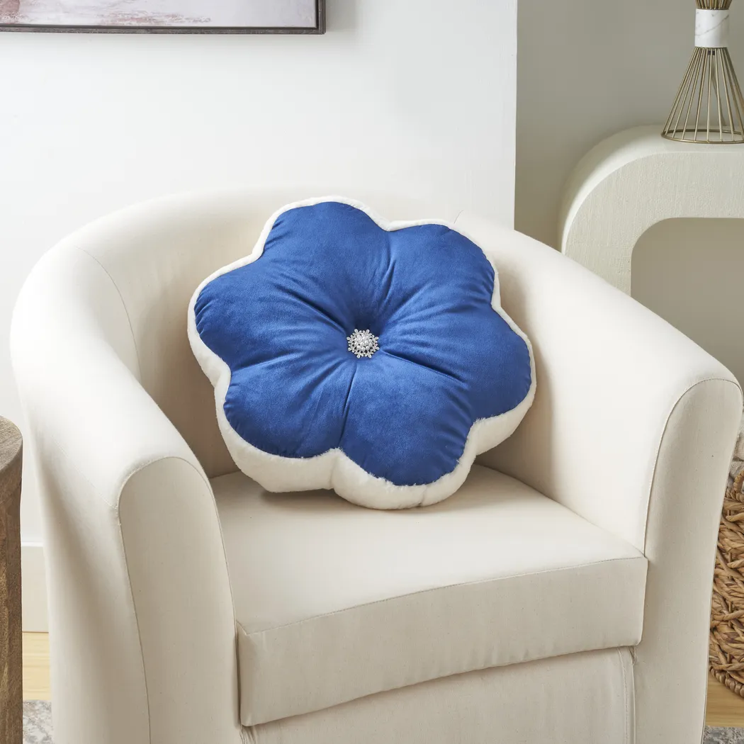 Kids Floral Bloom Navy Throw Pillow - Thumbnail - Image 4