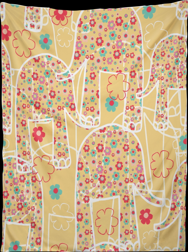 Kids Floral Elephant Yellow Tapestry - Thumbnail - Image 1