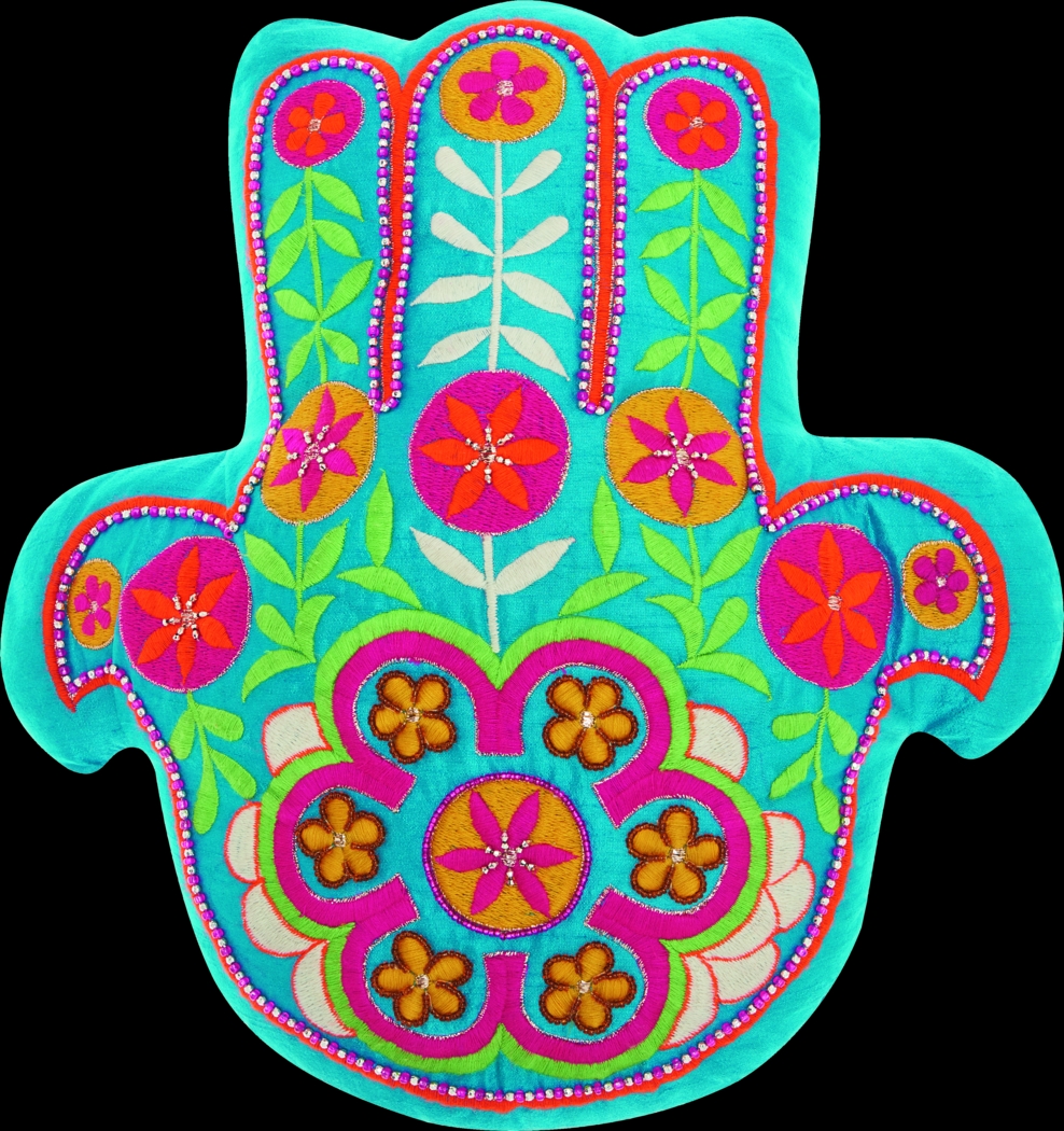 Kids Floral Hamsa Teal Accent Pillow - Thumbnail - Image 1