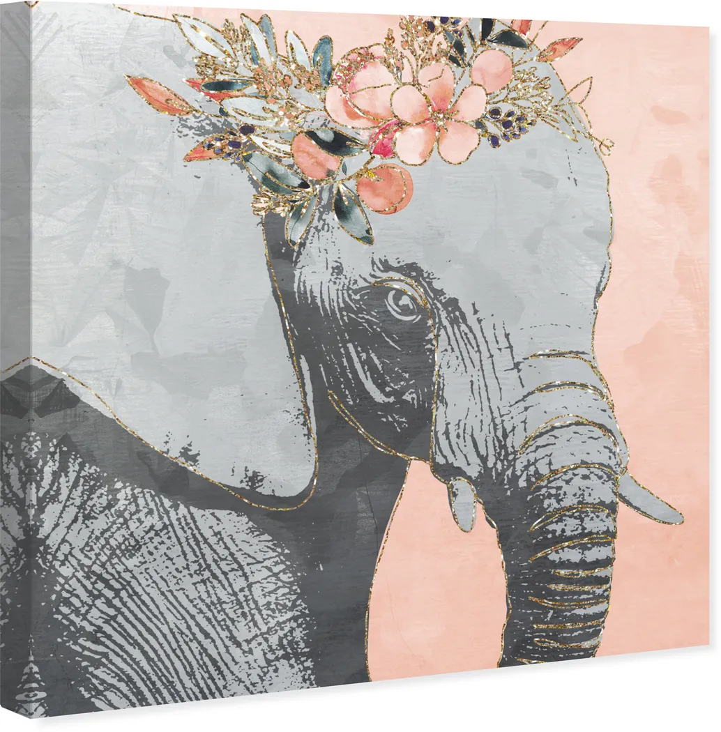 Kids Flower Elephant Pink Small Wall Art - Thumbnail - Image 2