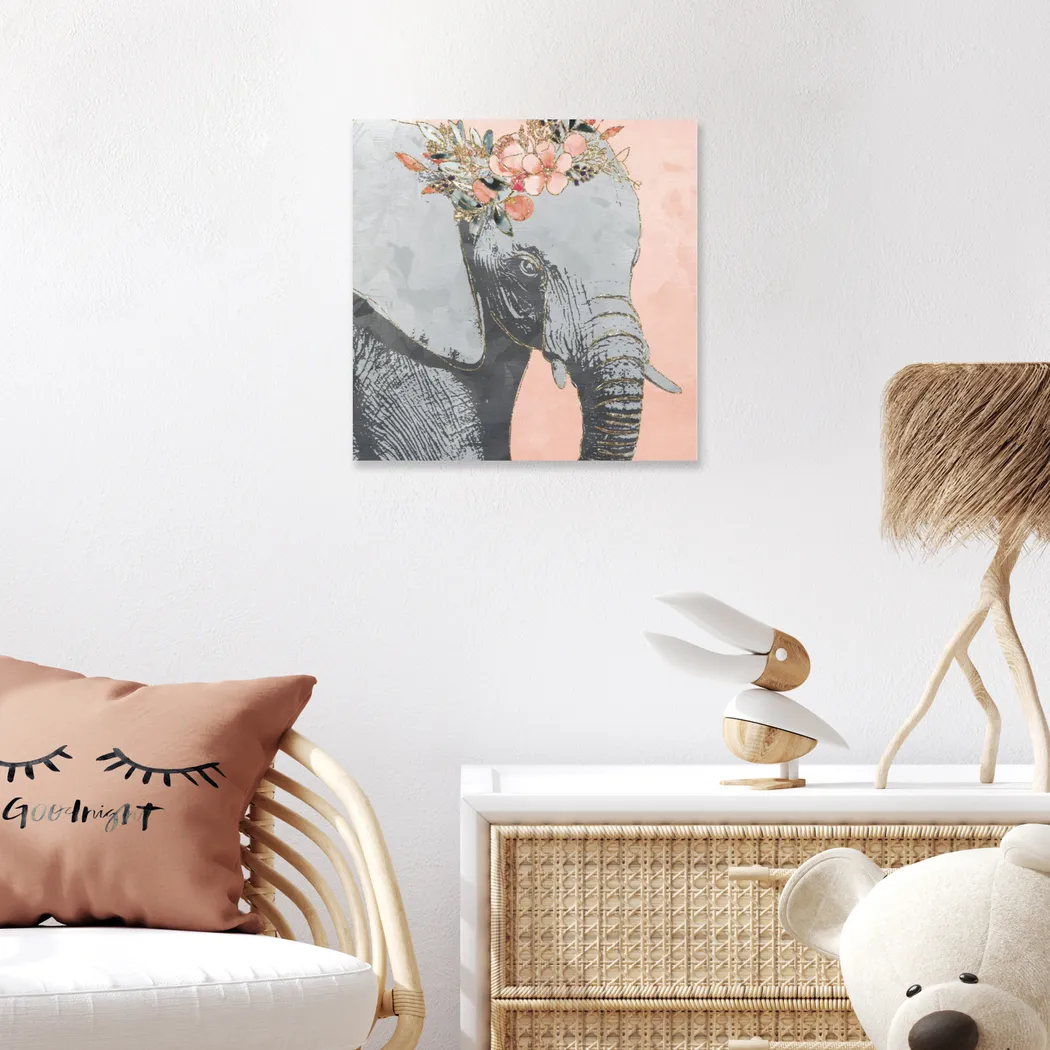 Kids Flower Elephant Pink Small Wall Art - Thumbnail - Image 3
