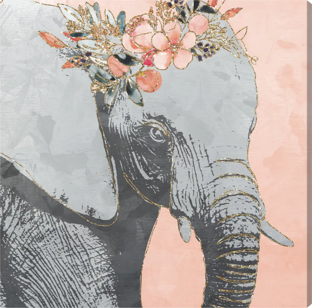 Kids Flower Elephant Pink Small Wall Art - Thumbnail - Image 1