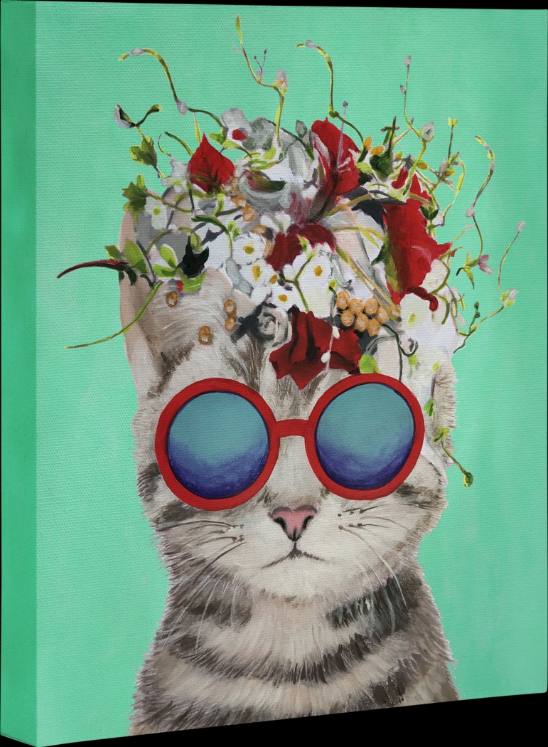 Kids Flower Power Cat I Green Artwork - Thumbnail - Image 1