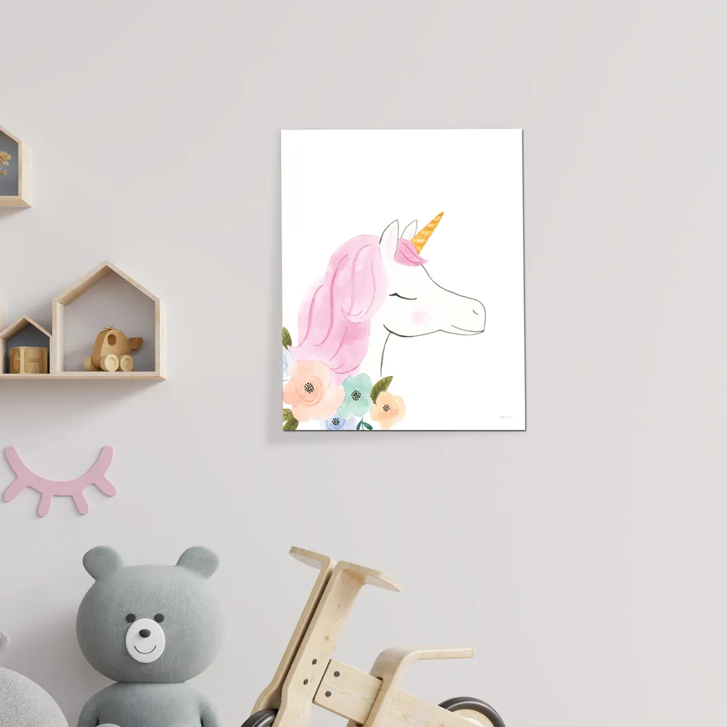 Kids Flowered Unicorn White Wall Art - Thumbnail - Image 2