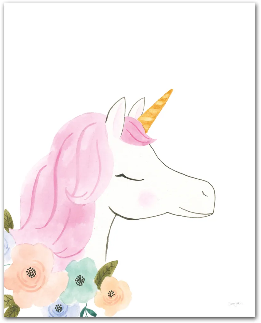 Kids Flowered Unicorn White Wall Art - Thumbnail - Image 1