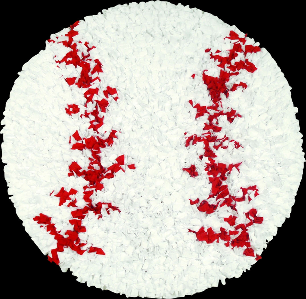 Kids Fluffy Baseball White 3' x 3' Rug - Thumbnail - Image 1