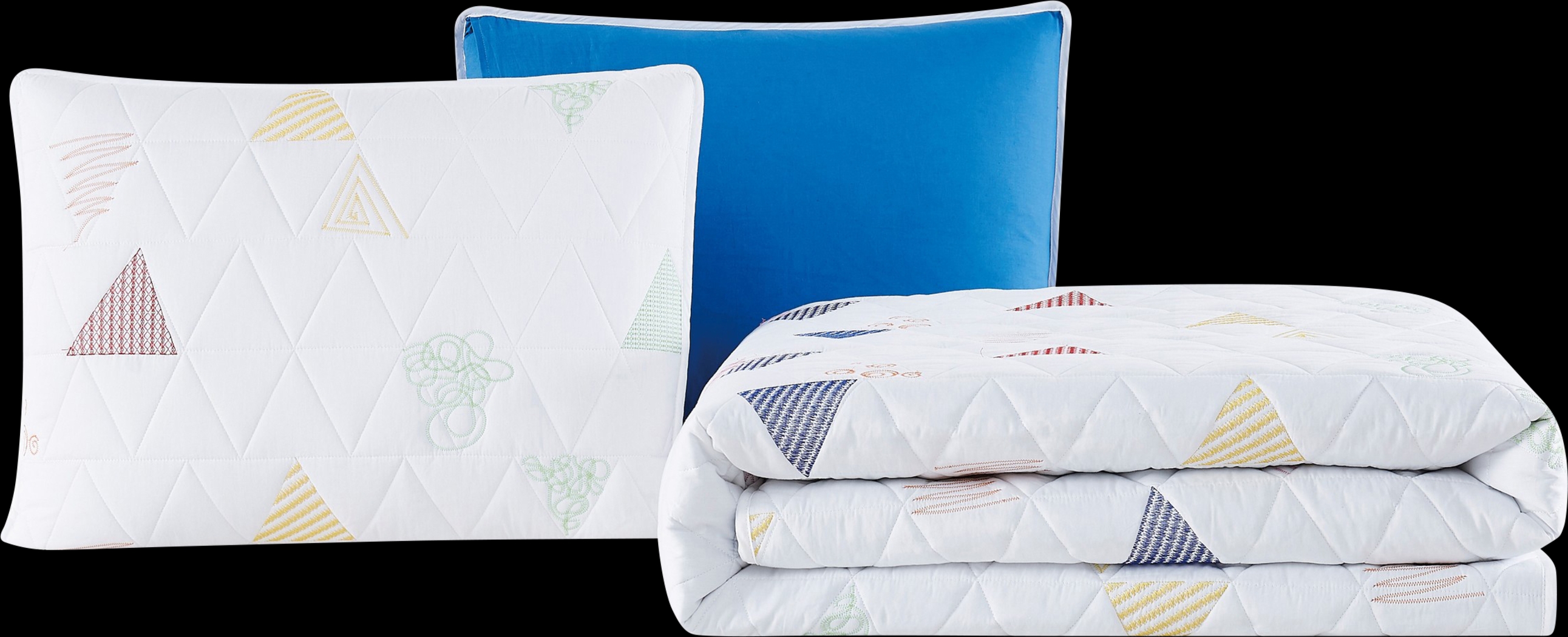 Kids Funky Triangle White Full Quilt Set - Thumbnail - Image 1