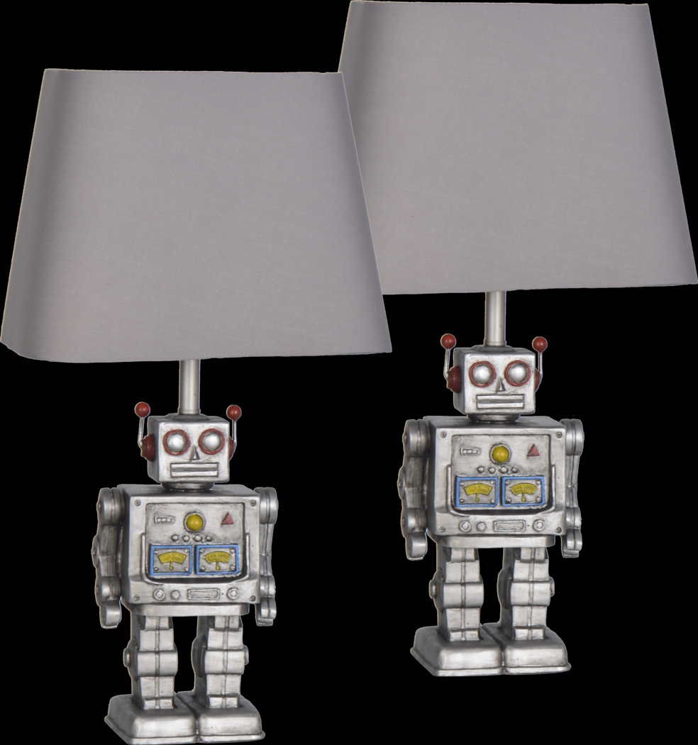 Kids Funny Robot Silver Lamps, Set of 2 - Thumbnail - Image 1