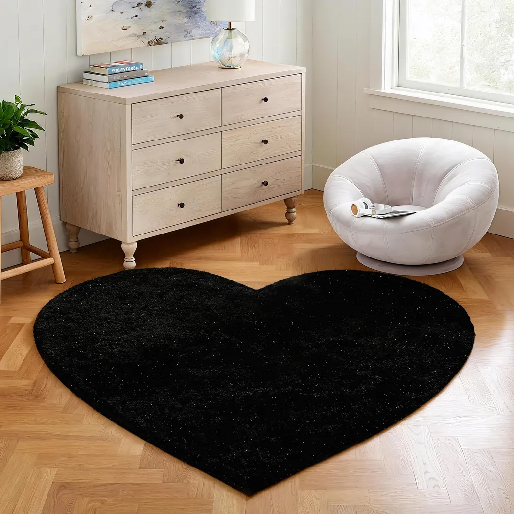 Kids Fur Love Black 5' Heart Shaped Rug - Thumbnail - Image 2