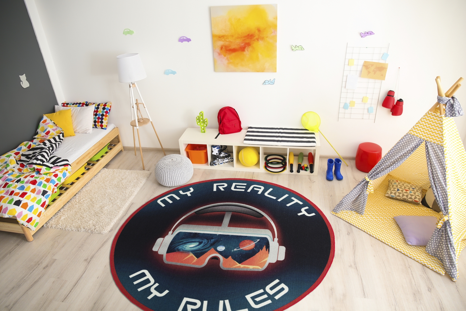 Kids Gamer Goggles Blue 5' Round Rug - Thumbnail - Image 2