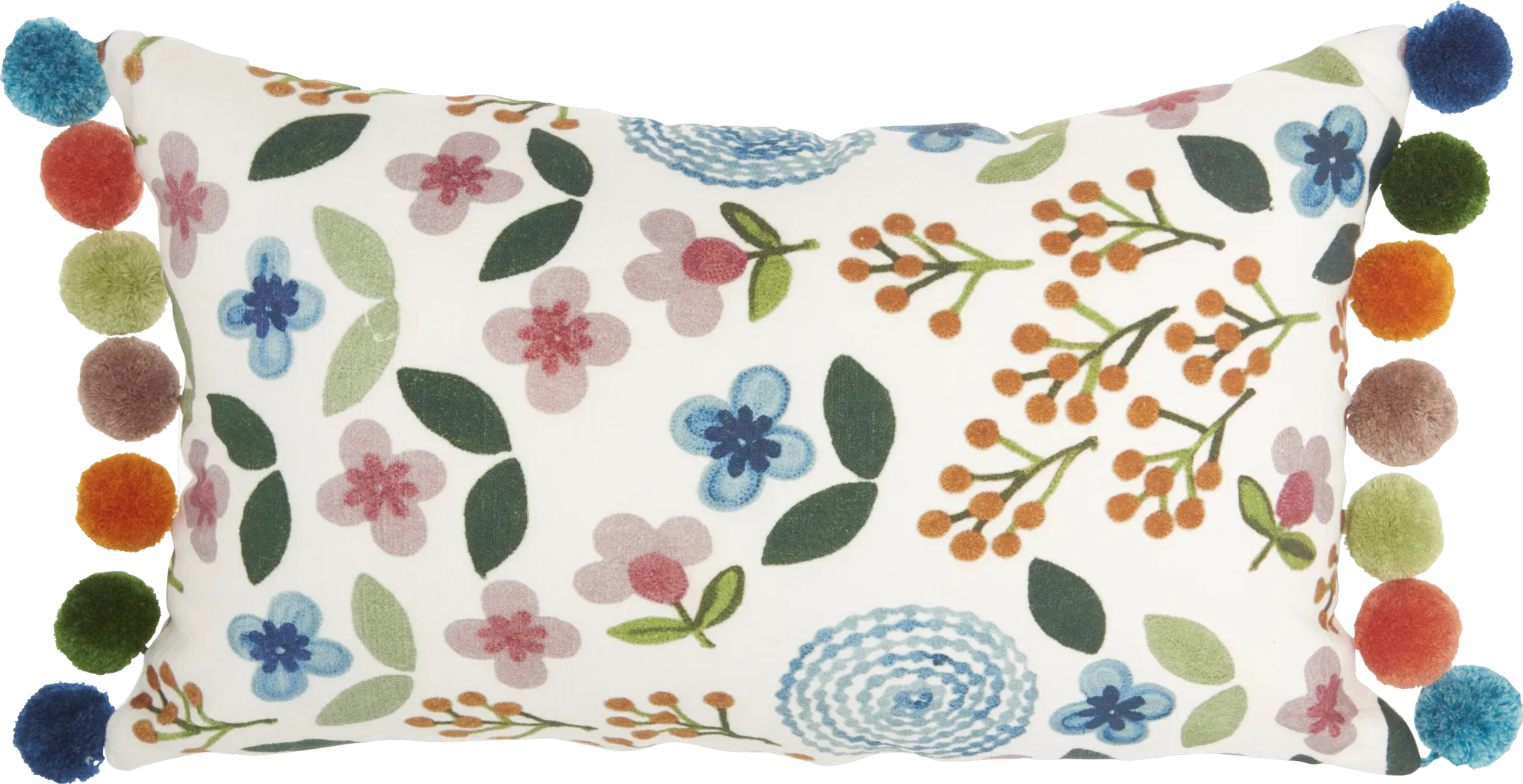 Kids Garden Pom Poms White Accent Pillow - Thumbnail - Image 1