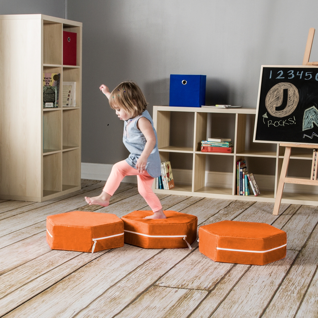 Kids Geddy Orange Ottomans, Set of 3 - Thumbnail - Image 2