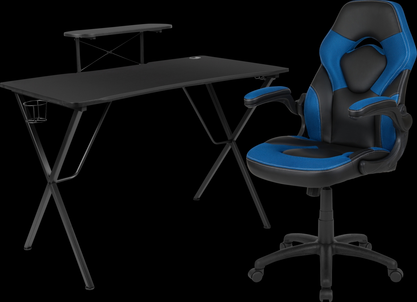 Gerro Black/Blue PC Gaming Desk and Chair Set - Thumbnail - Image 1