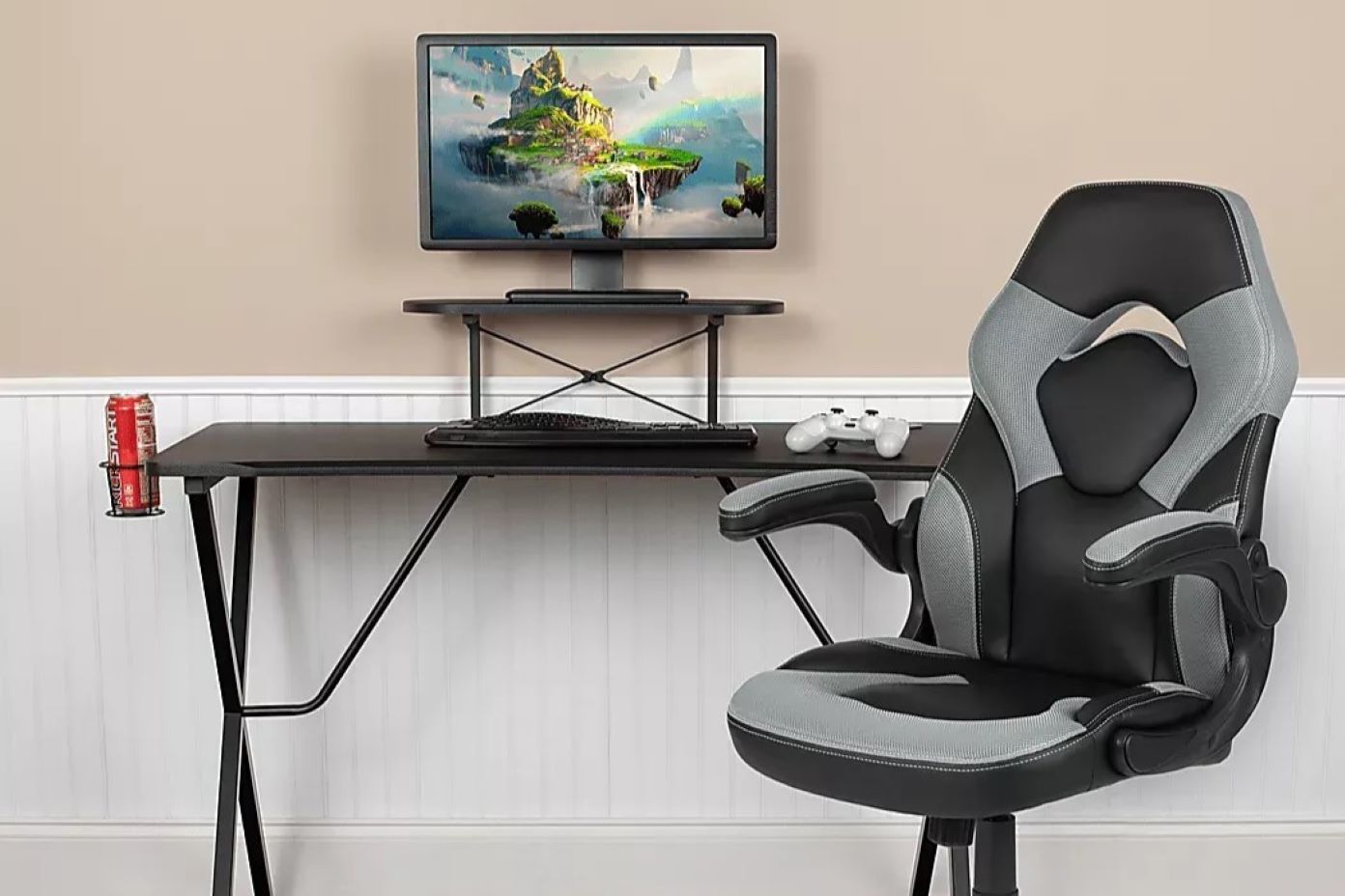L shape gaming desk with gaming chair