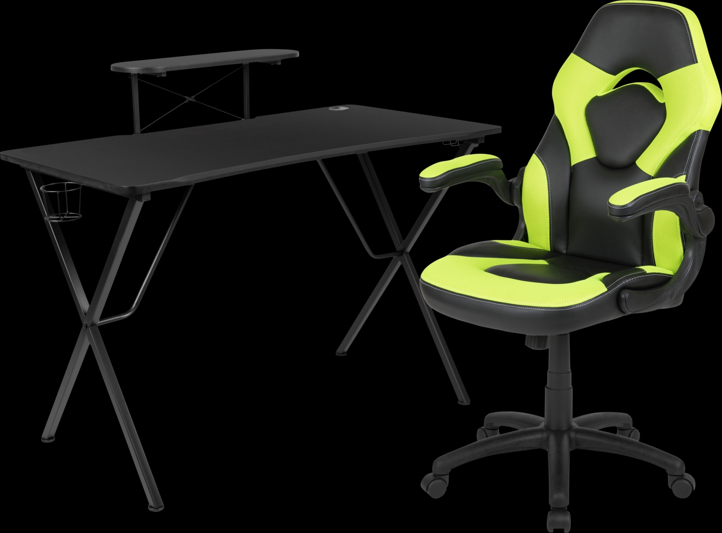 Gerro Black/Lime PC Gaming Desk and Chair Set - Thumbnail - Image 1