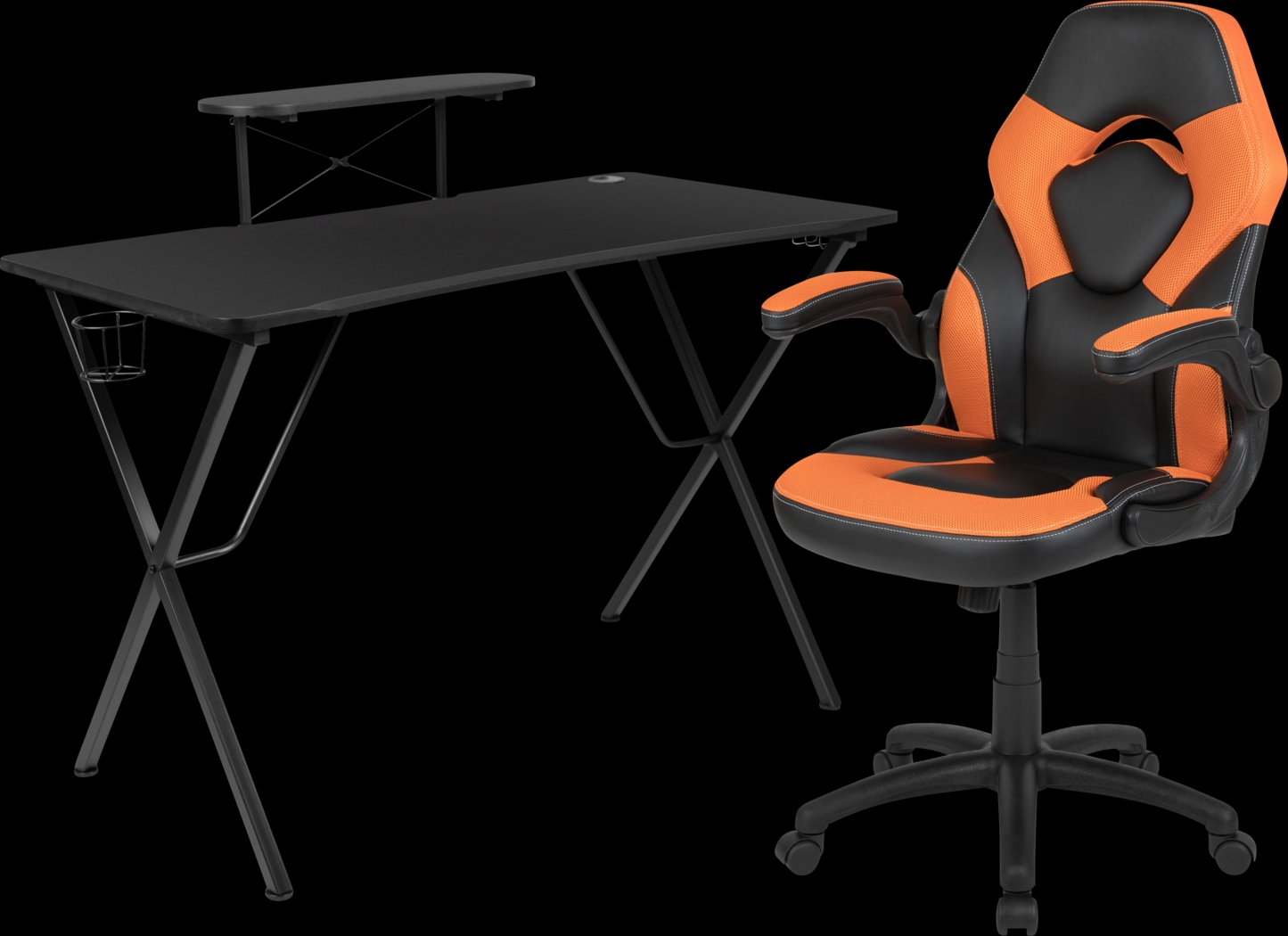 Gerro Black/Orange PC Gaming Desk and Chair Set - Thumbnail - Image 1