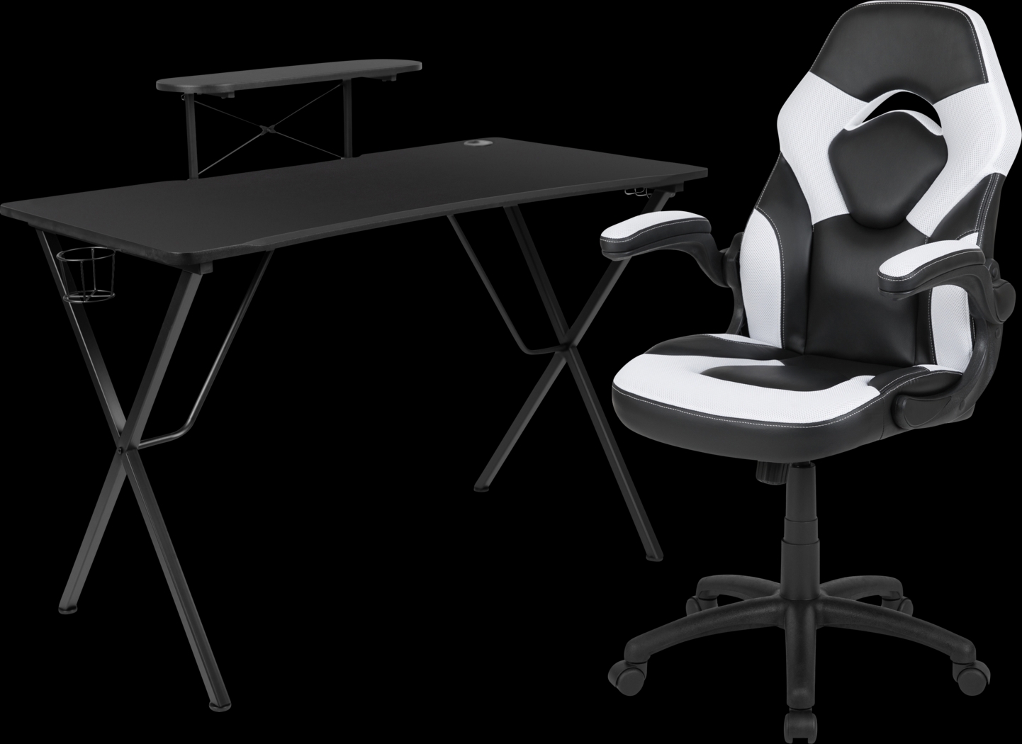 Gerro Black/White PC Gaming Desk and Chair Set - Thumbnail - Image 1