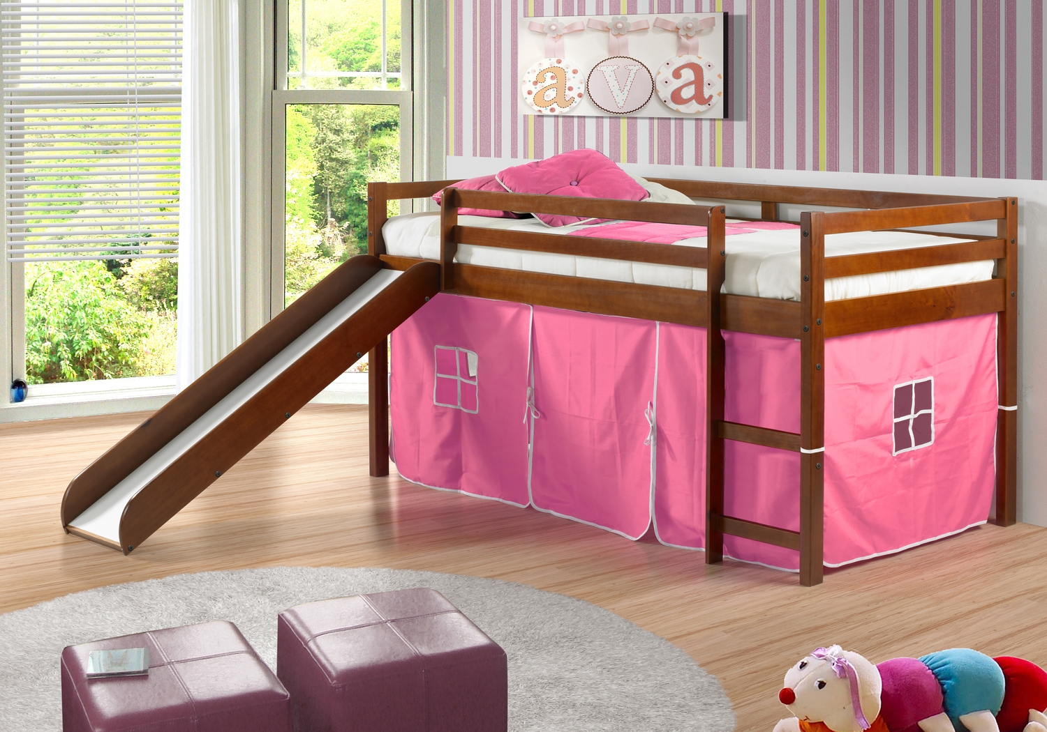 Kids Geuda Pink Twin Tent Loft Bed - Thumbnail - Image 2