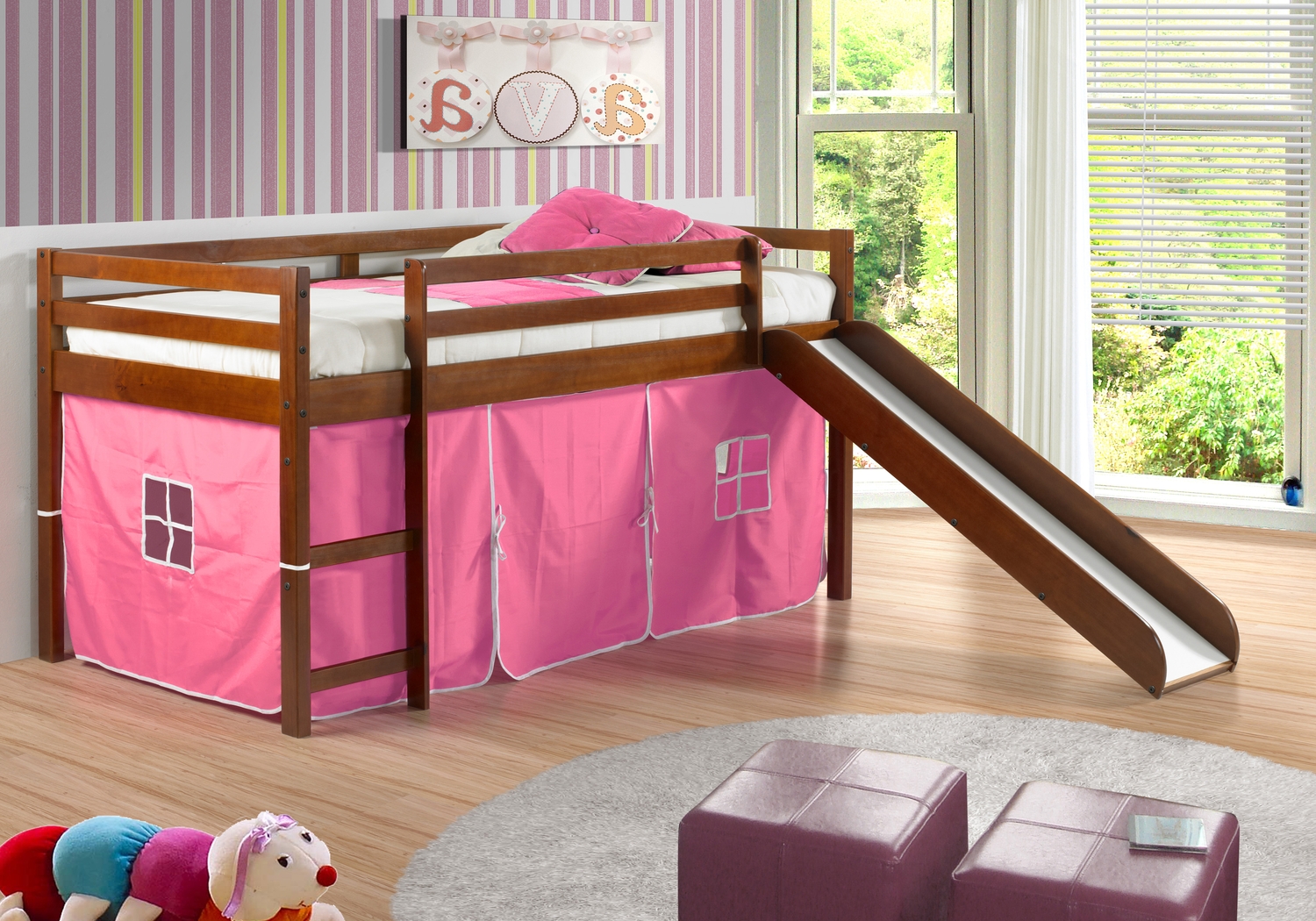 Kids Geuda Pink Twin Tent Loft Bed - Thumbnail - Image 4
