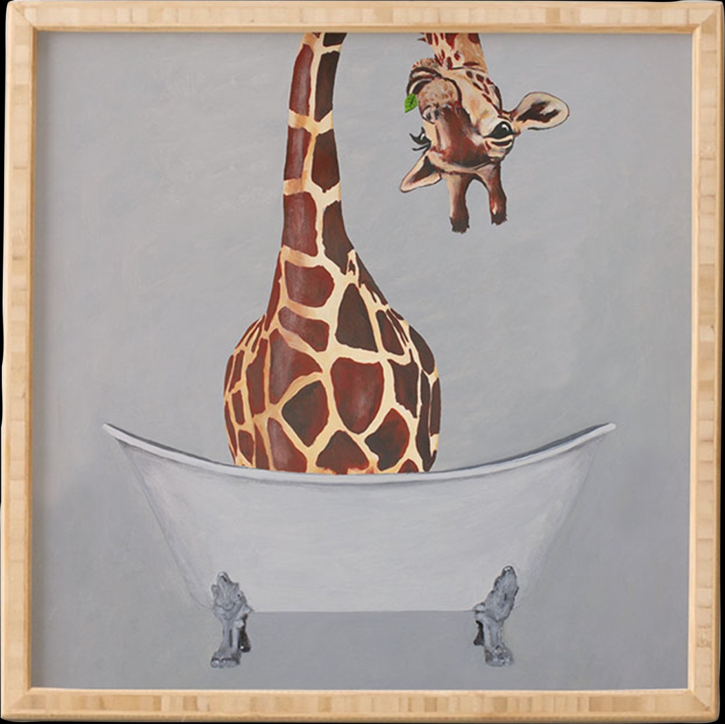 Kids Giraffe Bath Gray Framed Wall Art - Thumbnail - Image 1
