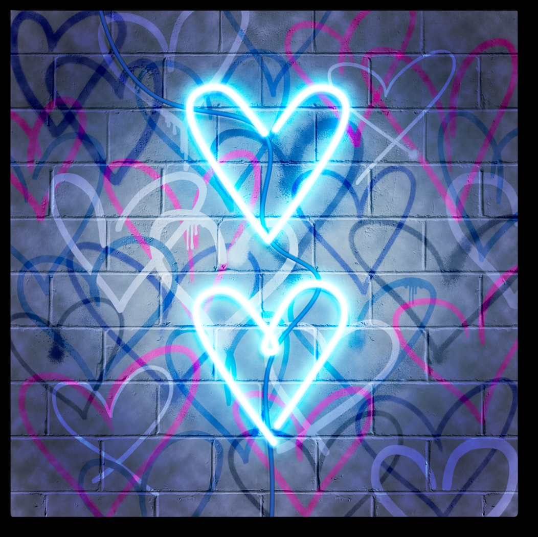 Kids Glowing Hearts Blue Artwork - Thumbnail - Image 1