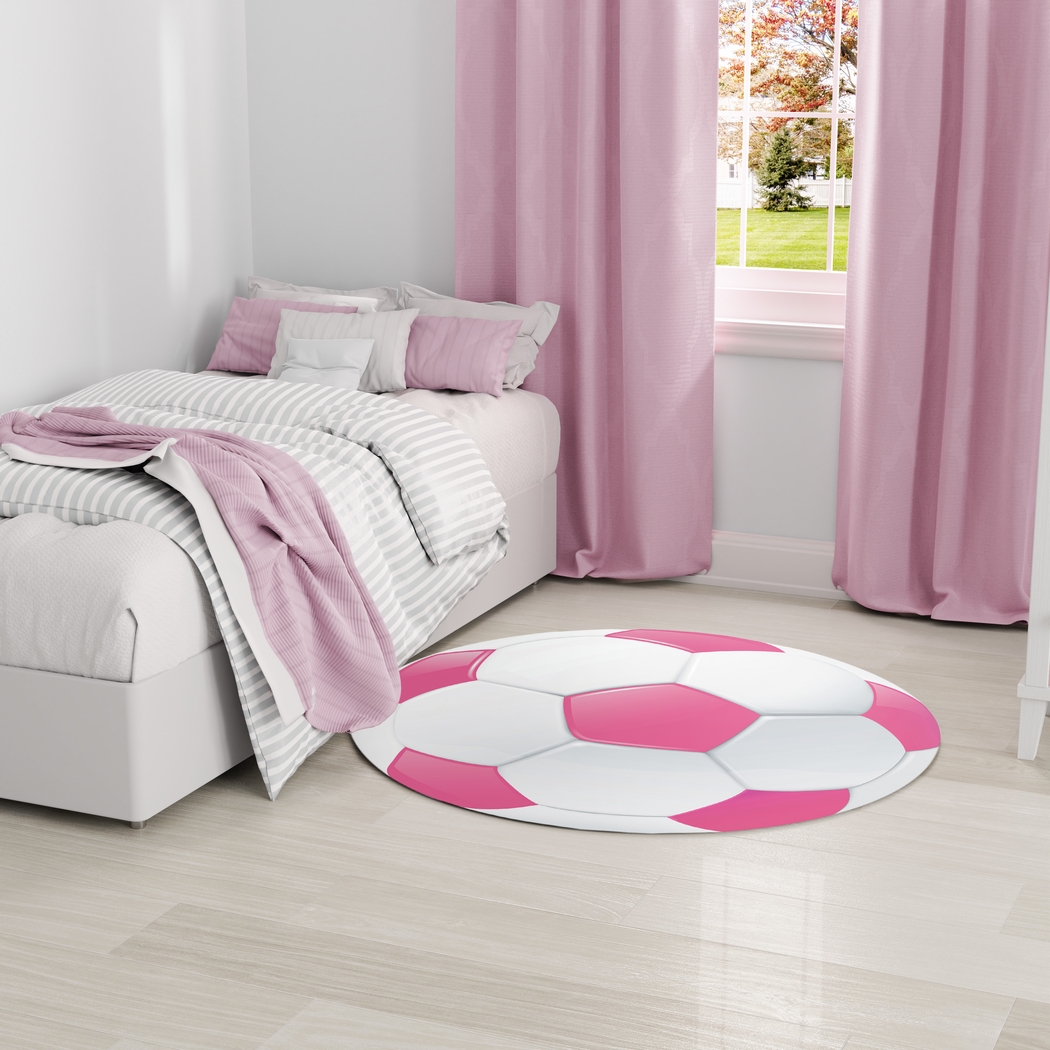 Kids Goal Getter Pink 5' Round Rug - Thumbnail - Image 2