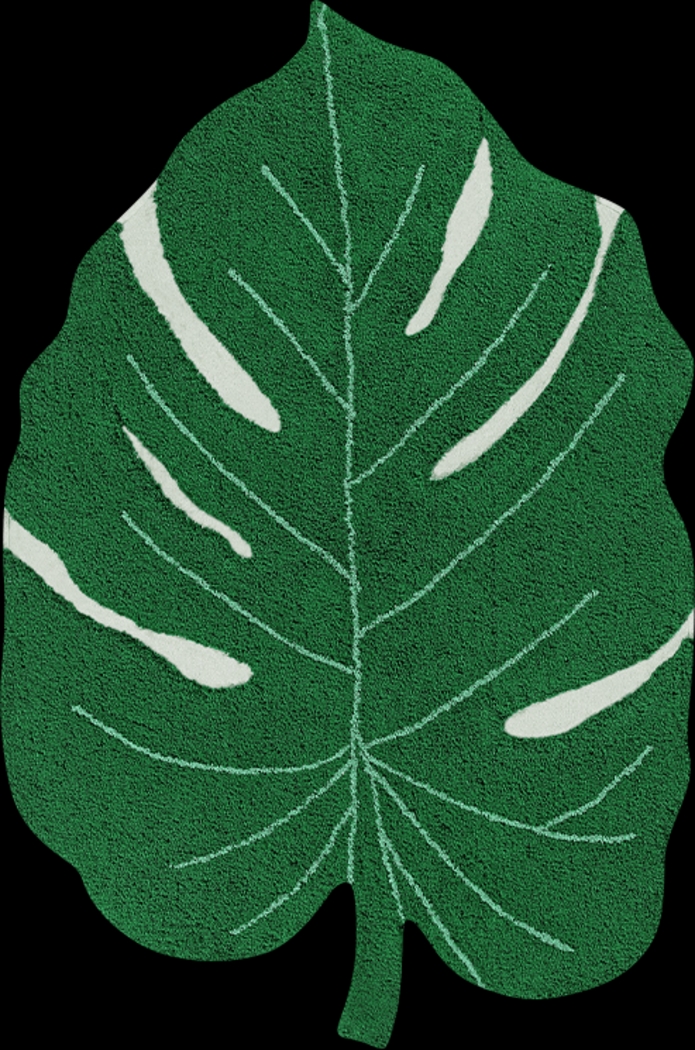 Kids Green 4' x 5'3 Monstera Leaf Machine Washable Rug - Thumbnail - Image 1