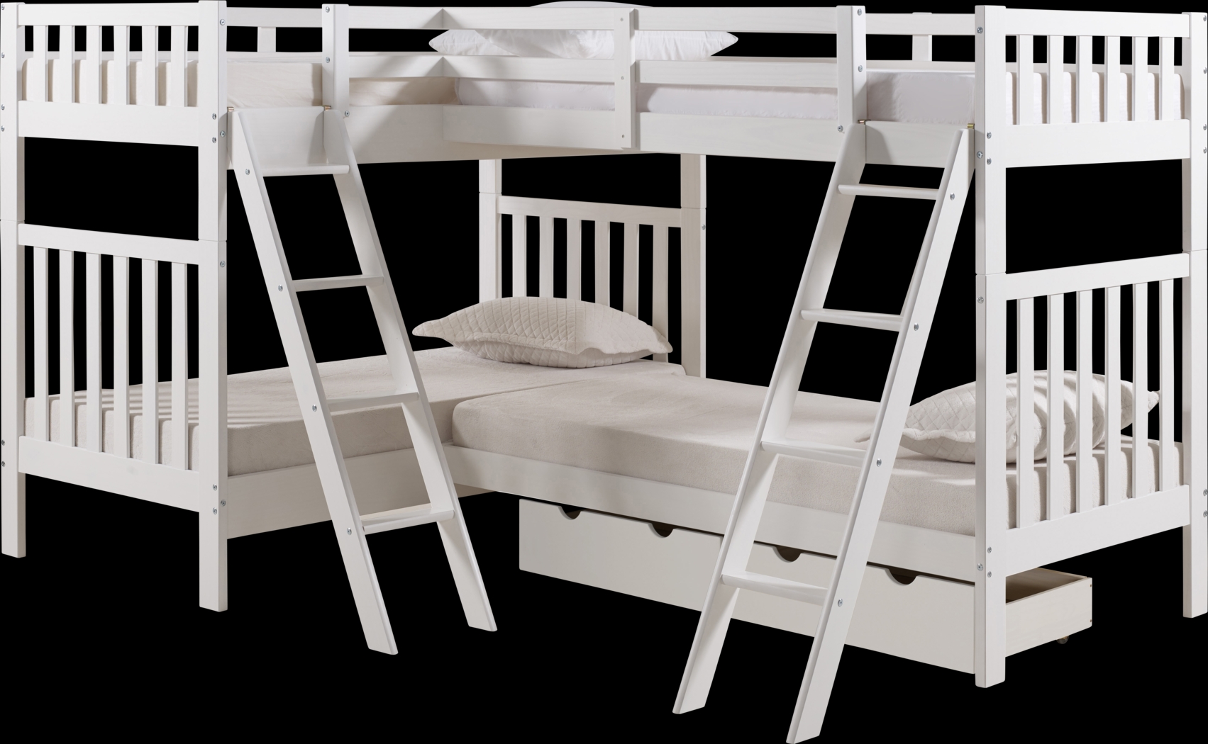 Kids Grenshall White Twin/Twin/Twin/Twin Bunk Bed with Storage - Thumbnail - Image 1